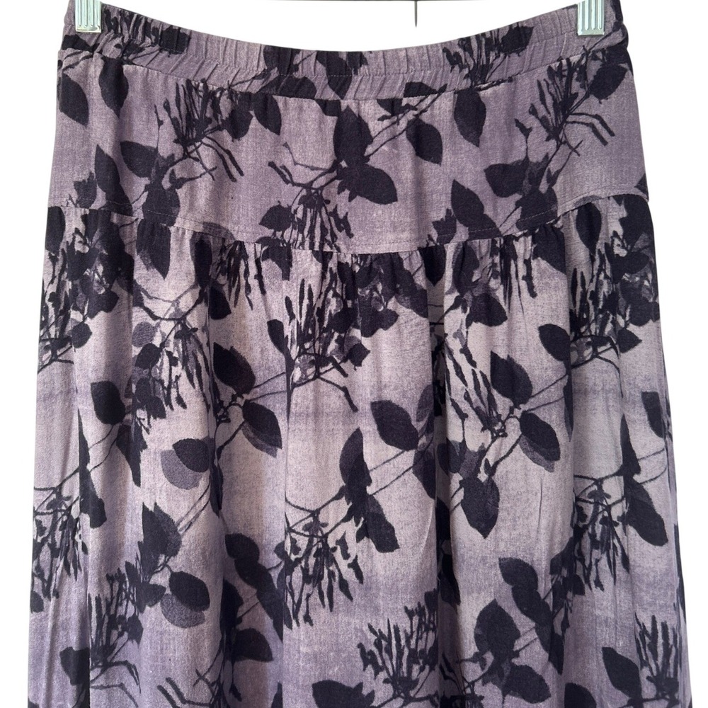 Vintage Rabbit Rabbit Rabbit Purple Botanical 90s Rayon Maxi Skirt 8M USA Made - Picture 4 of 12